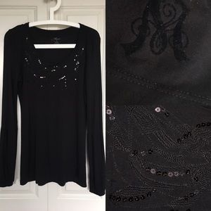 Embroidered & Sequined Black Top 100% Viscose